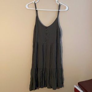 green spaghetti strapped dress